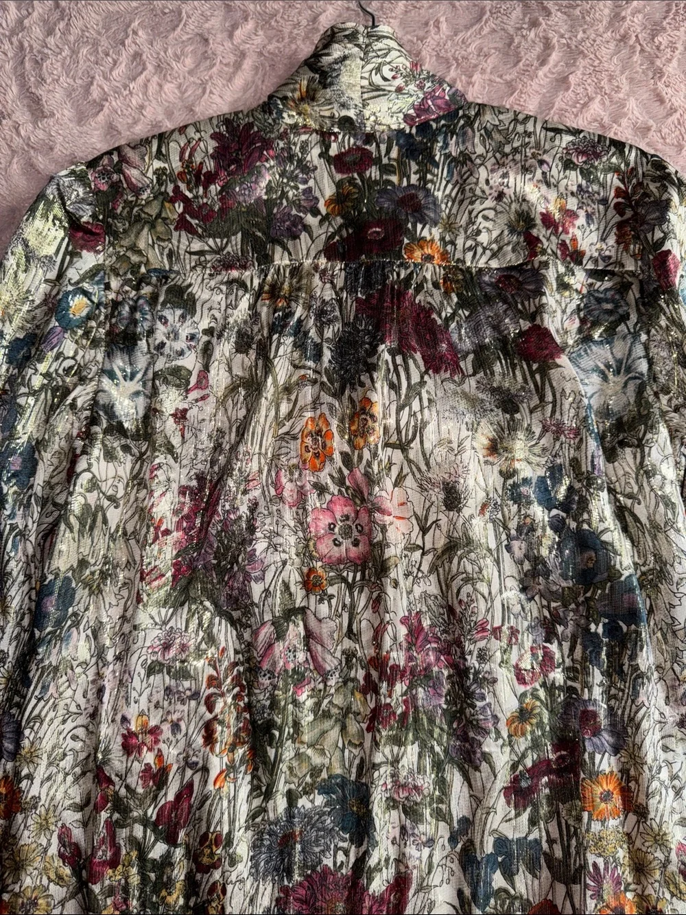 Tory Burch Vanessa silk dress featuring,metallic floral print & bow-tie neckline